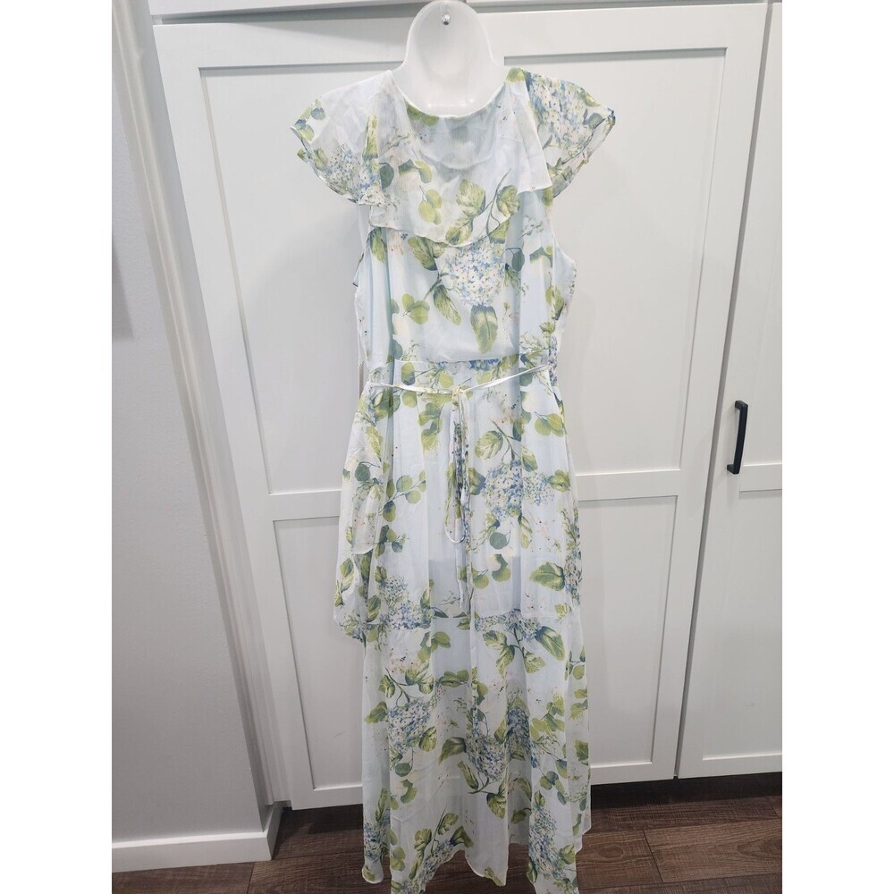 NEW Lauren Conrad Floral Cream Blue Green Blush Ruffle Wrap Maxi Dress Size XXL - Picture 3 of 7